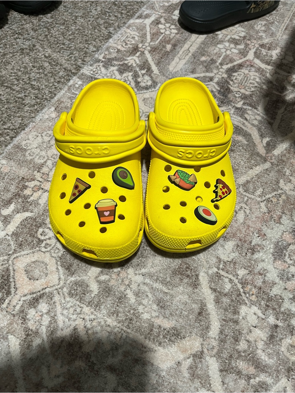 CROCS Classic Clog in Bright Yellow with Food Charms